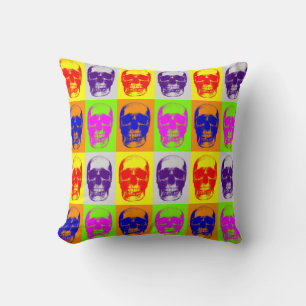 Skull Heavy Metal Fantasy Four Colour Pop Art Throw Pillow