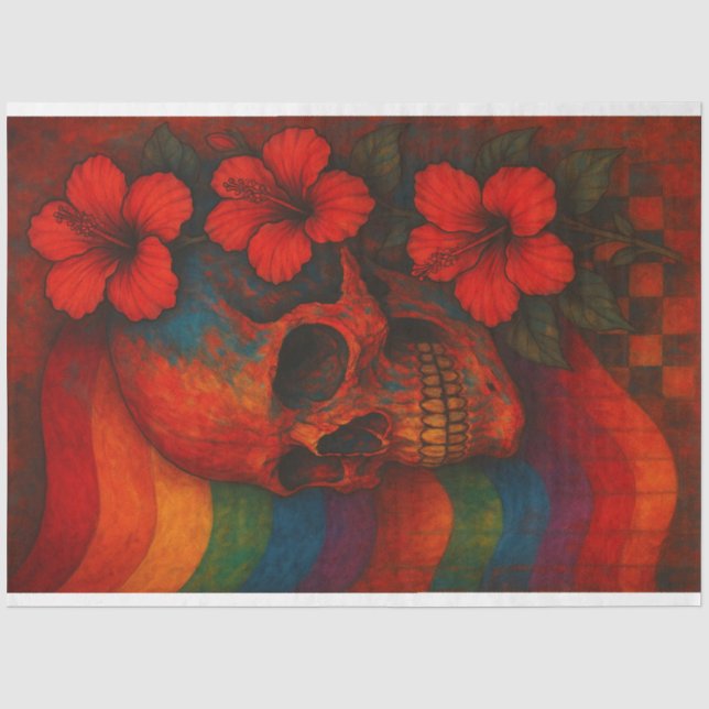 Skull & Hibiscus Against Pride Flag Decoupage  Tissue Paper (Front)