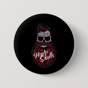 Skull Hipster Mustache Beard Logo Bearded Mustache 2 Inch Round Button