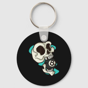 Skull Holding 8 Ll Edgy Pool Skeleton Art Keychain