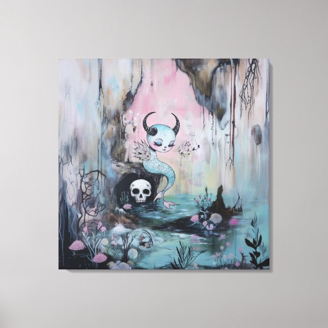 Skull Horned Sea Serpent Magical Witchy AI Art Canvas Print (Front)