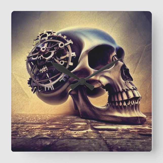 Skull Horror Creepy Boo  Square Wall Clock (Front)