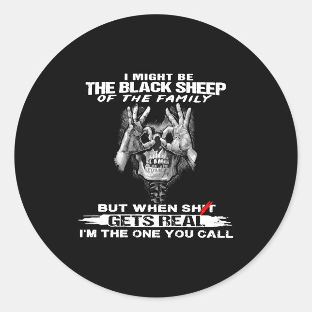 Skull I Might Be The Black Retro Sheep Of The Fami Classic Round Sticker (Front)