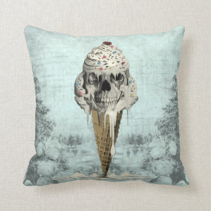 Skull ice cream cone illustration throw pillow