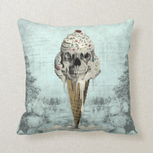 Skull ice cream cone illustration throw pillow