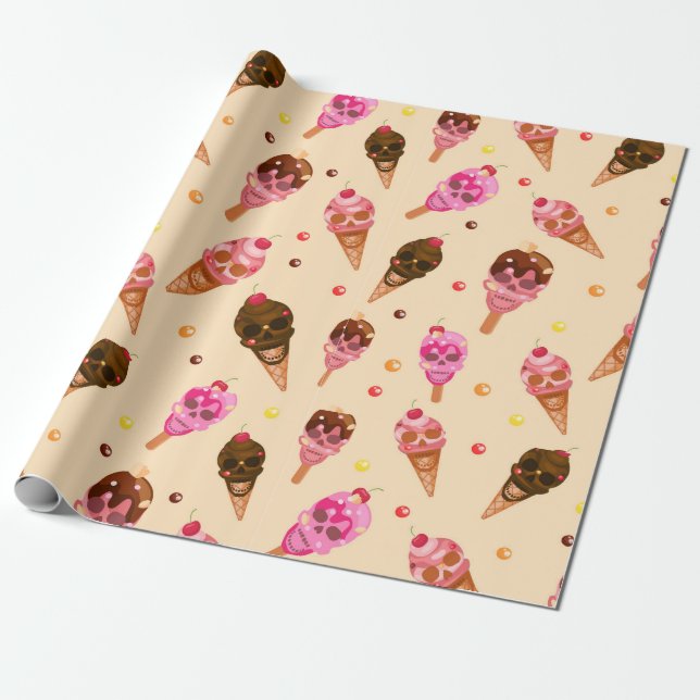Skull Ice Cream Wrapping Paper (Unrolled)