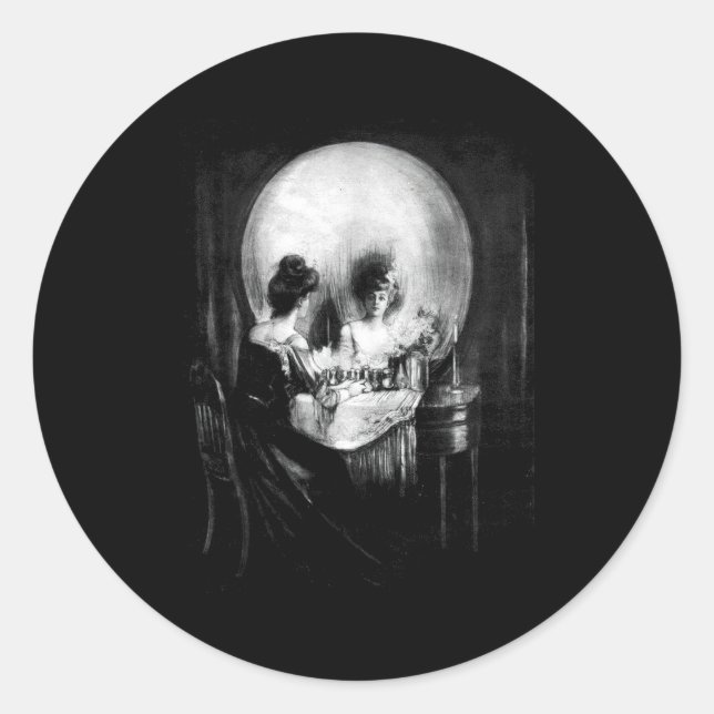 Skull illusion all is vanity  classic round sticker (Front)