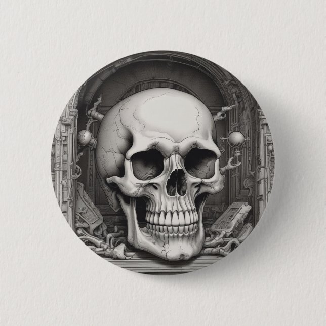 Skull Illustration 2 Inch Round Button (Front)