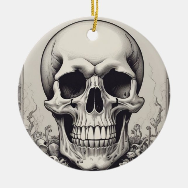 Skull Illustration Ceramic Ornament (Front)