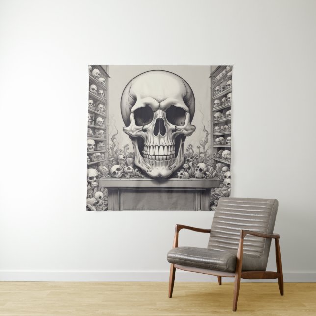 Skull Illustration Tapestry (In Situ)
