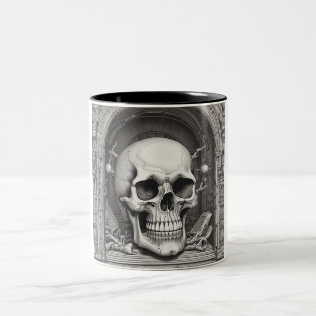 Skull Illustration Two-Tone Coffee Mug (Center)