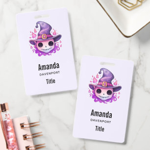 Skull in a Witch's Hat Cute Halloween Business Badge