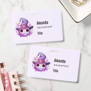 Skull in a Witch's Hat Cute Halloween Business Badge