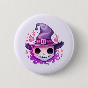 Skull in a Witch's Hat Whimsical 2 Inch Round Button