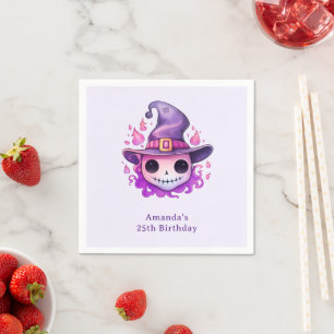 Skull in a Witch's Hat Whimsical Birthday Napkin