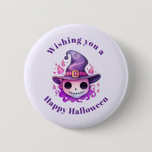 Skull in a Witch's Hat Whimsical Halloween 2 Inch Round Button