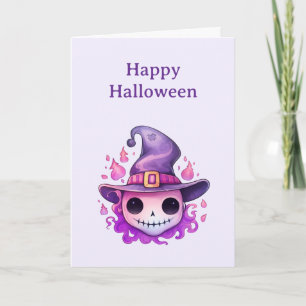Skull in a Witch's Hat Whimsical Halloween Holiday Card
