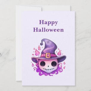 Skull in a Witch's Hat Whimsical Halloween Holiday Card