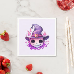 Skull in a Witch's Hat Whimsical Halloween Napkin