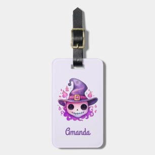 Skull in a Witch's Hat Whimsical Luggage Tag