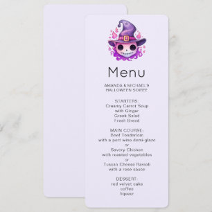 Skull in a Witch's Hat Whimsical Menu Invitation