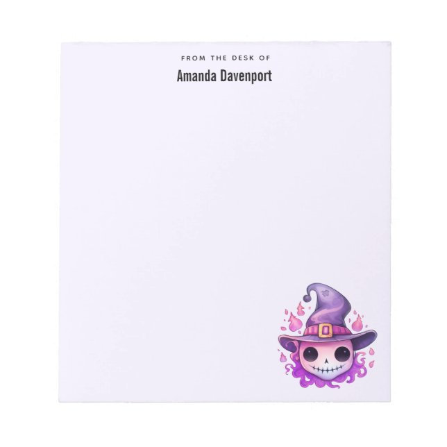 Skull in a Witch's Hat Whimsical Notepad (Front)