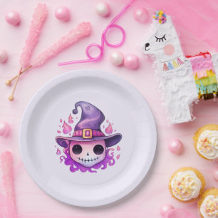 Skull in a Witch's Hat Whimsical Paper Plate