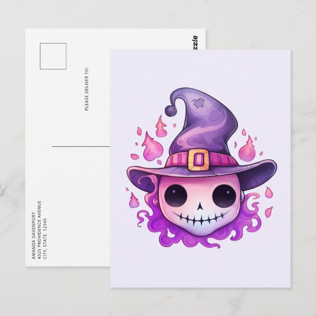 Skull in a Witch's Hat Whimsical Postcard (Front/Back)