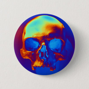 Skull in Blue and Gold 2 Inch Round Button