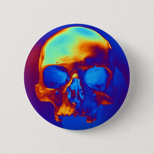Skull in Blue and Gold 2 Inch Round Button (Front)