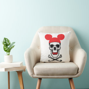 Skull in Cartoon Mouse-Ear Hat with X-Bone Throw Pillow