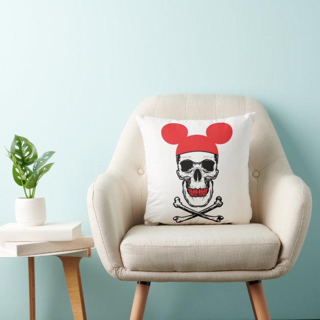 Skull in Cartoon Mouse-Ear Hat with X-Bone Throw Pillow (Chair)