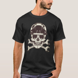 Skull in construction hard hat with spanner wrench T-Shirt