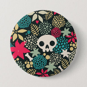 Skull in flowers 3 inch round button