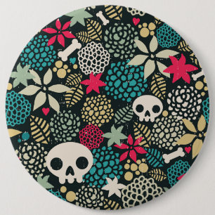 Skull in flowers 6 inch round button