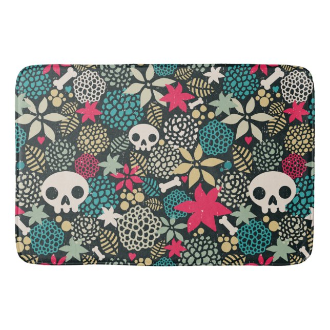 Skull in flowers bath mat (Front)