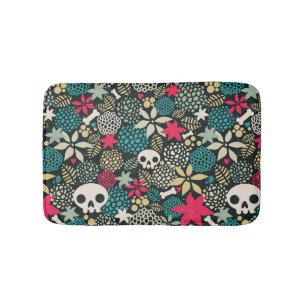 Skull in flowers bath mat