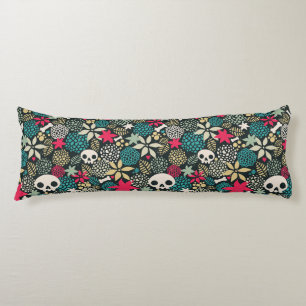Skull in flowers body pillow