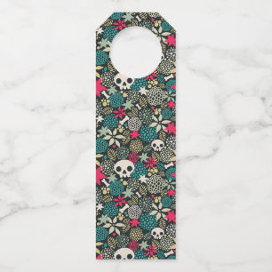 Skull in flowers bottle tag