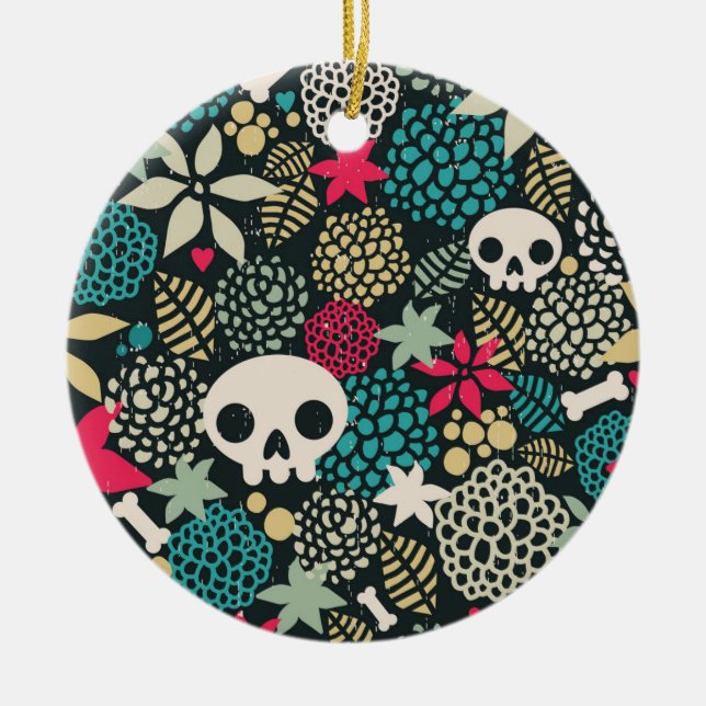 Skull in flowers ceramic ornament (Front)