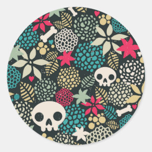 Skull in flowers classic round sticker