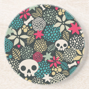 Skull in flowers coaster
