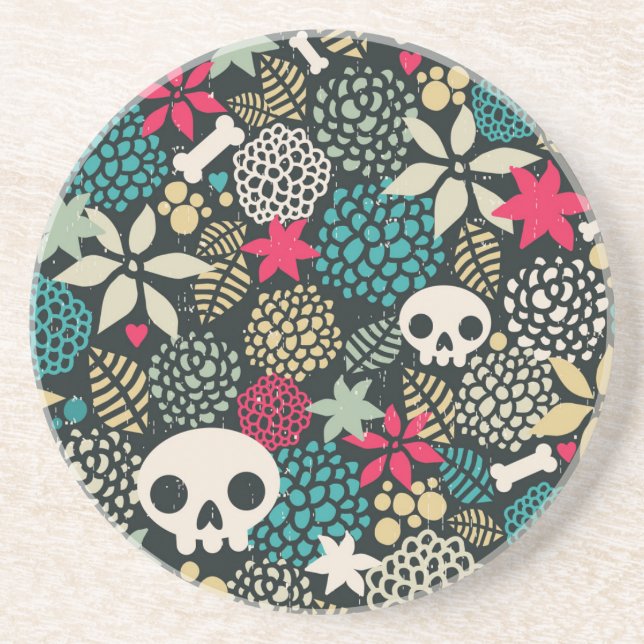 Skull in flowers coaster (Front)