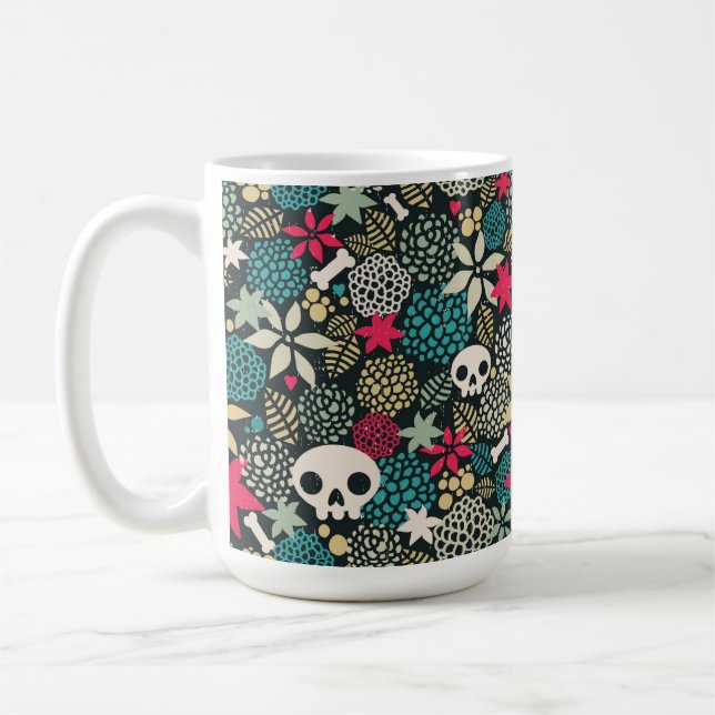 Skull in flowers coffee mug (Left)