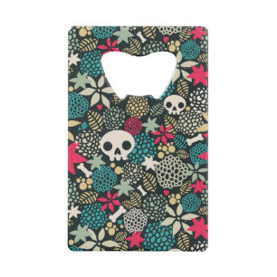 Skull in flowers credit card bottle opener