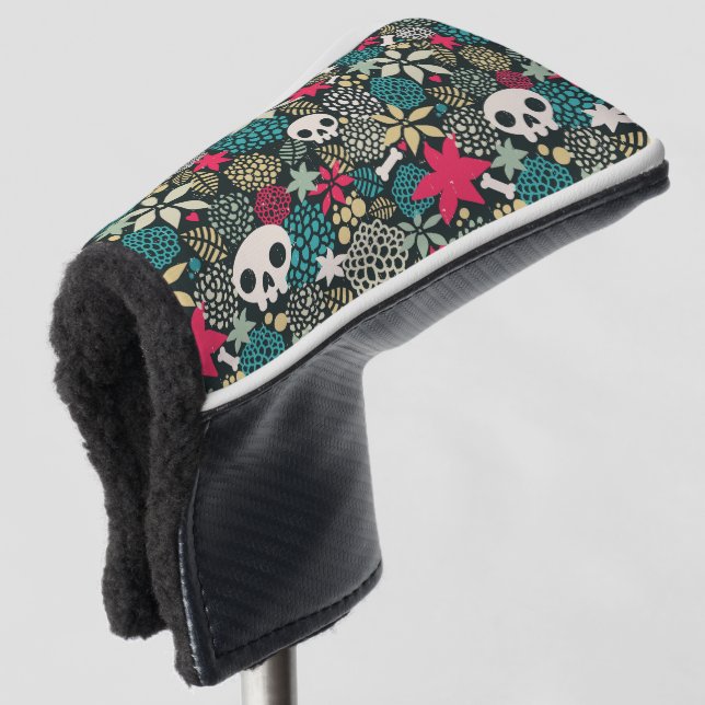 Skull in flowers golf head cover (3/4 Front)