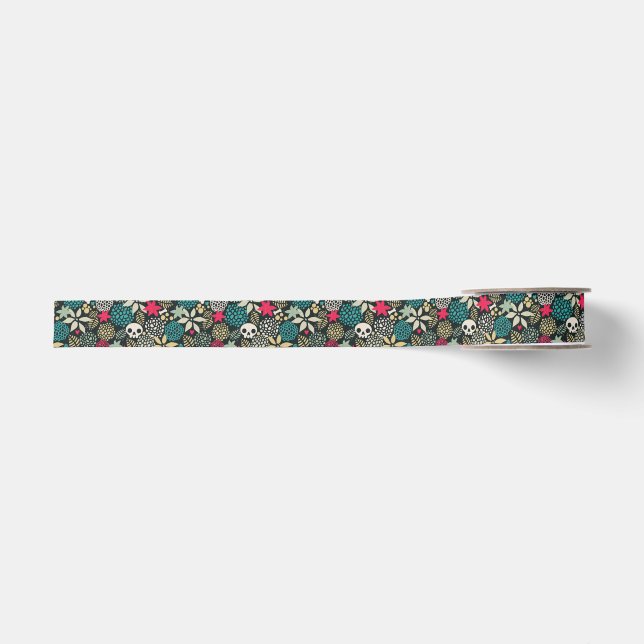 Skull in flowers grosgrain ribbon (Front)
