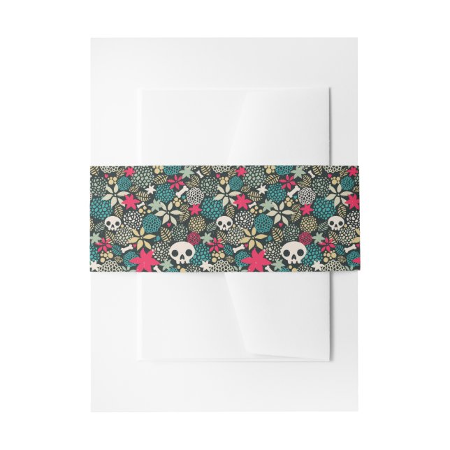 Skull in flowers invitation belly band (Front Example)