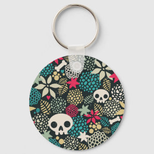 Skull in flowers keychain