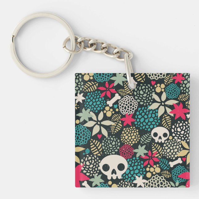Skull in flowers keychain (Front)
